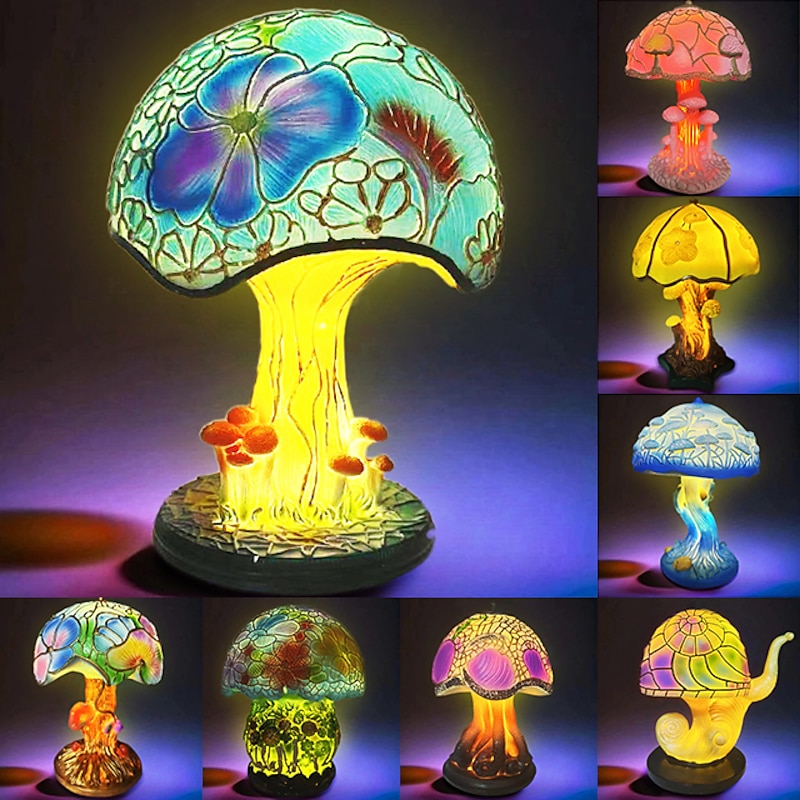 6 Inch Mushroom Table Lamp Bohemian Resin Decorative Bedside Lamp for Bedroom Living Room Home Office Decor Gift