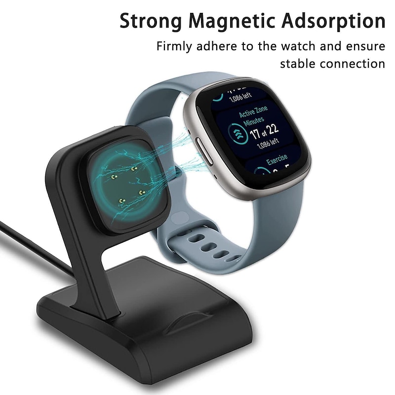 Charger Dock for Fitbit Sense/Sense 2/Versa 4/Versa 3, Uskiim Anti-Slip Charging Dock Station Base Cradle with 3.3FT USB Cord Replacement for Fitbit Sense Charger