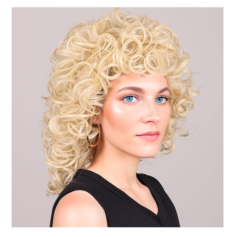 ColorGround Medium Long Curly Blonde 80S Rocker Wig for Women Halloween Cosplay Party Wigs2
