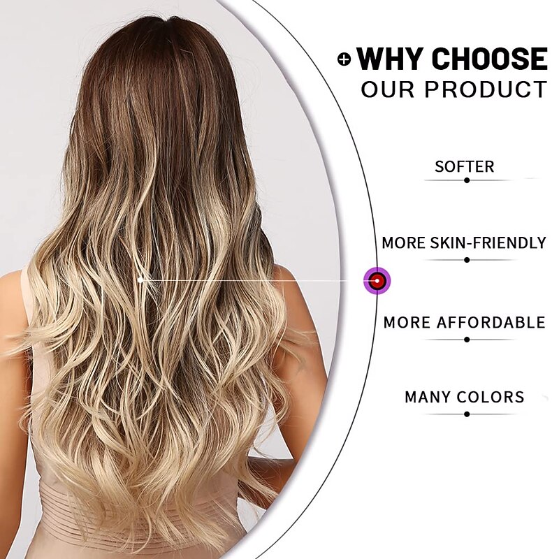 Brown ombre Blonde Wigs 24 Long Synthetic Wig with High Density Natural Headline Heat Permanent Hair Wigs for Women3