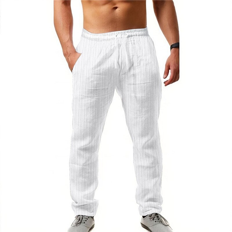 Men's Trousers Summer Pants Casual Pants Drawstring Elastic Waist Stripe Comfort Breathable Casual Daily Holiday Fashion Classic Style Black White2