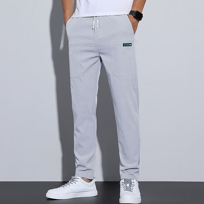 Men's Trousers Casual Pants Stretch Pants Pocket Plain Comfort Breathable Outdoor Daily Going out Fashion Casual Black Light Grey3