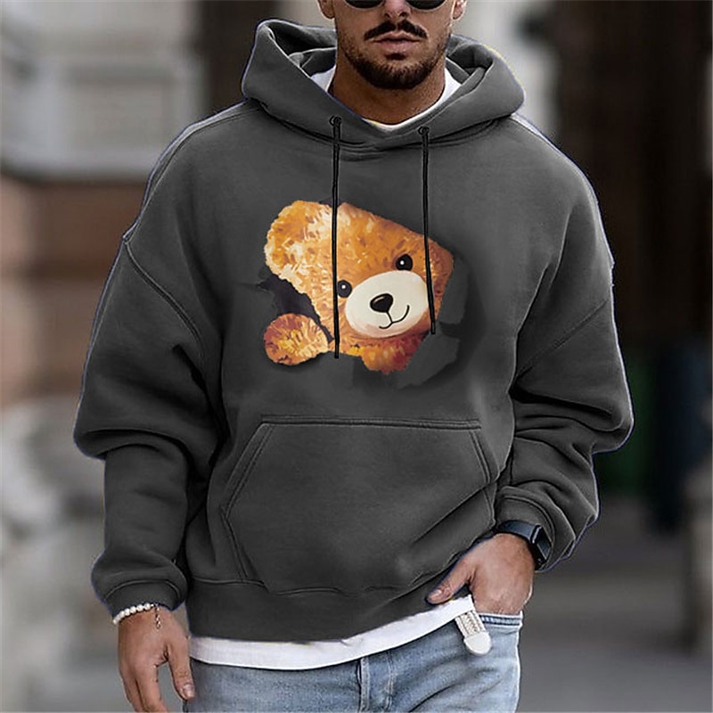Men's Bear Graphic Prints Streetwear Designer Long Sleeve Hooded Daily Sports Black White Print Spring &  Fall Designer2