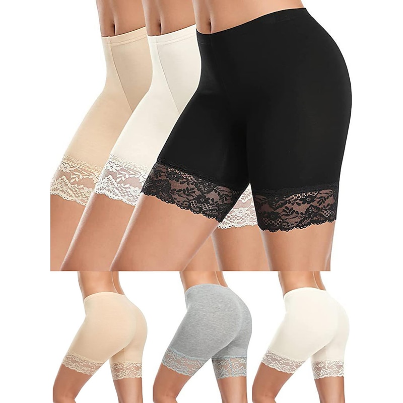 Women's Underwear Shorts Leggings Modal Lace Solid Colored Short Nude Home Outfits