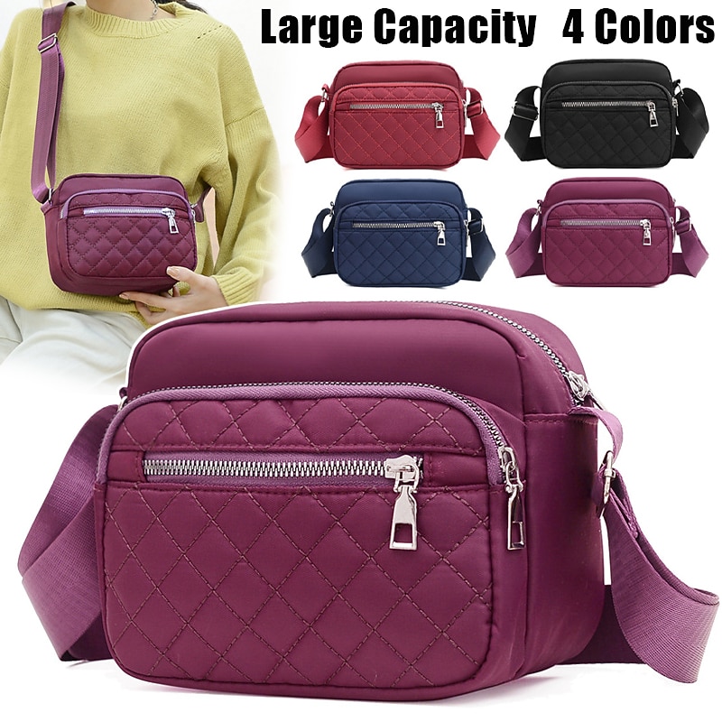 Women's Crossbody Bag Shoulder Bag Mobile Phone Bag Hobo Bag Nylon Outdoor Daily Zipper Large Capacity Lightweight Durable Solid Color Quilted Black Red Blue