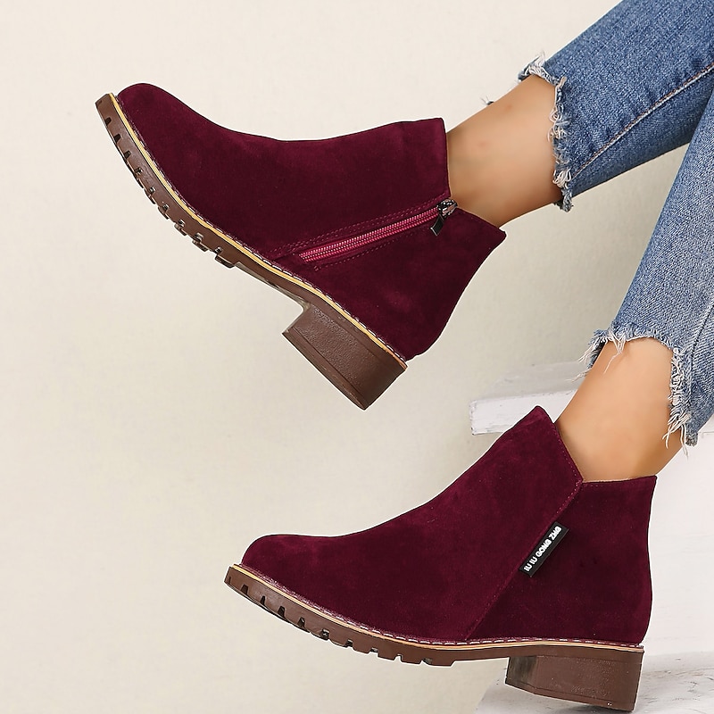 Women's Green Faux Suede Ankle Boots – Casual Side Zipper Flat Short Booties with Non-Slip Sole for Autumn Winter Daily Wear 27