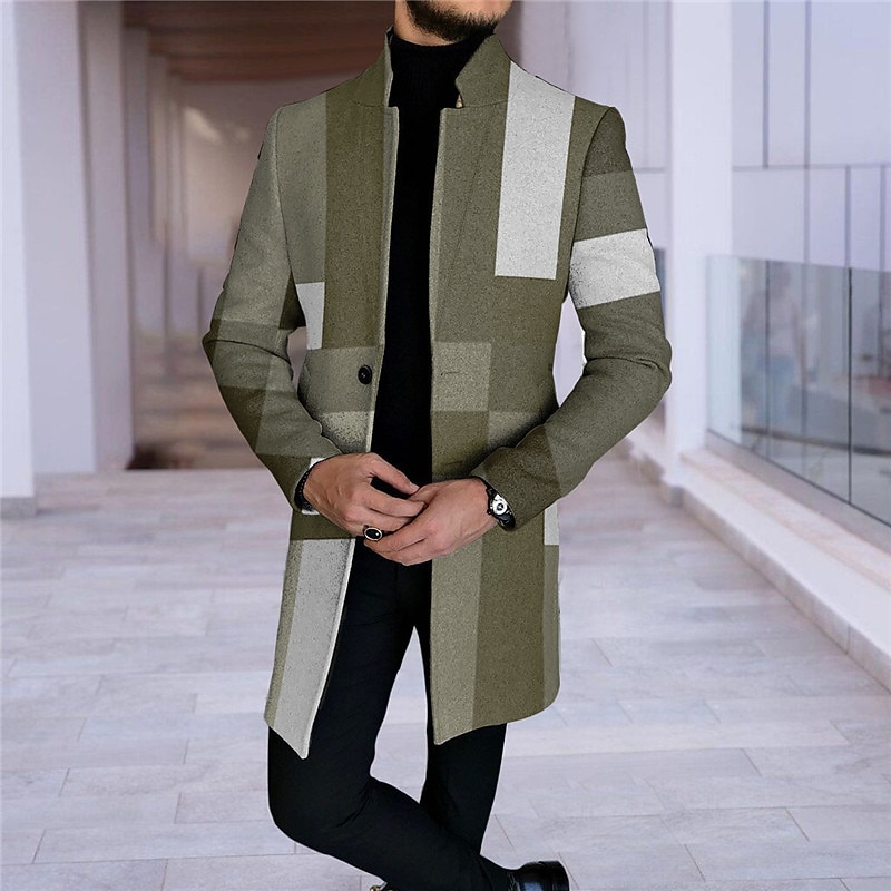 Men's Color Block Geometry Gradual Winter Coat Overcoat Coat Warm Comfortable Breathable Fashion Streetwear Business Work Wear to work Going out Pocket Print Fall & Winter Turndown Long Sleeve Navy4