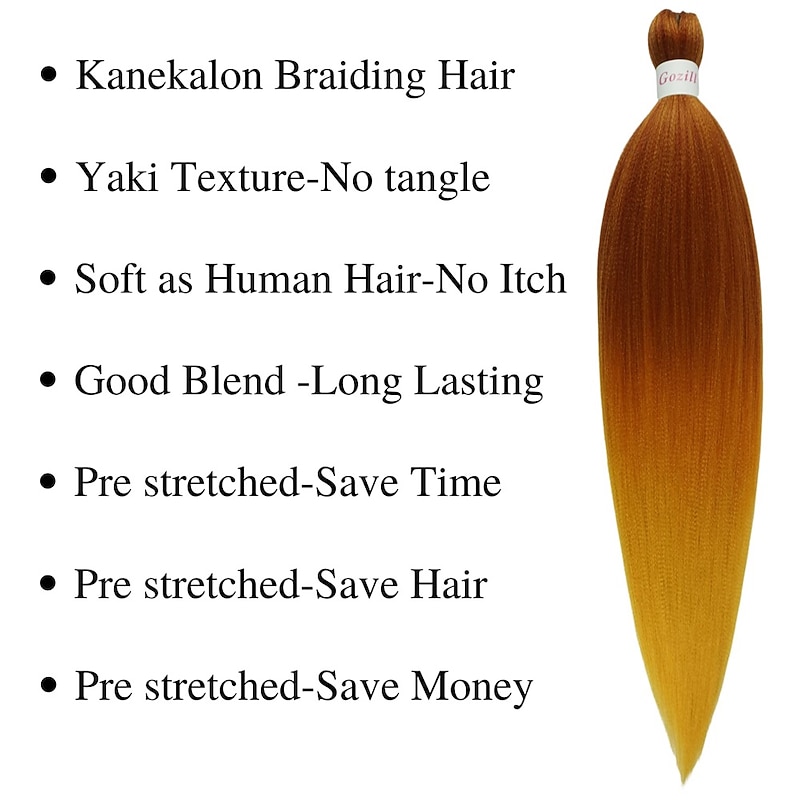 Ginger Golden Ombre Braiding Hair Pre Stretched Kanekalon Braiding Hair Box Braids Human Hair Extensions 26 inch3
