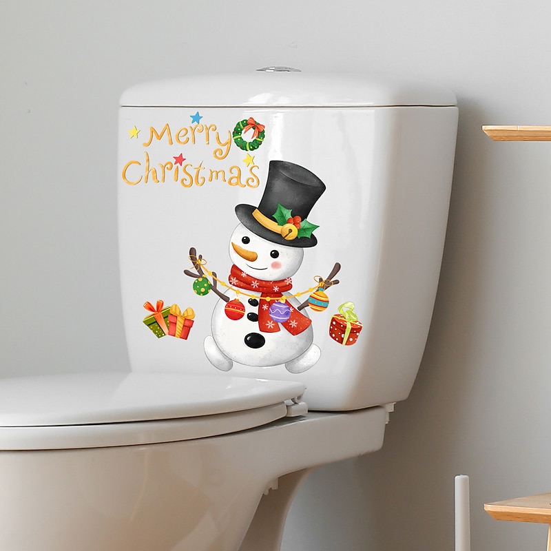 Christmas Snowman Sticker Toilet Sticker Background Wall Toilet Decoration Wall Decal2