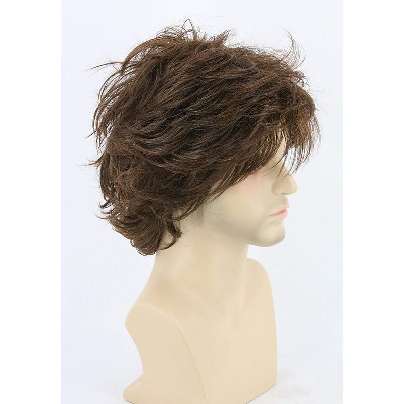 Mens Wigs Brown Short Cosplay Wig Wavy Fluffy Style Layered Carnival Costume Wigs Halloween Wigs4