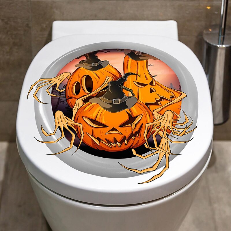 Halloween Wall Stickers, Pumpkin Holiday Decoration Background Wall Bathroom Toilet Stickers4