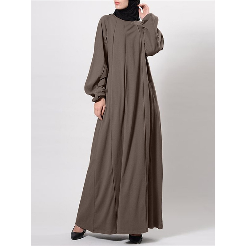Women's Black Brown Green Spring Fall Winter Maxi long Dress Casual Dress Abaya Classic Casual Street Style Outdoor Vacation Daily Loose Fit Plain Crew Neck