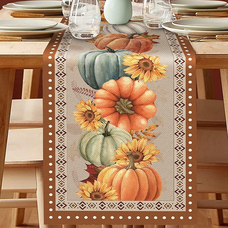 Pumpkin Table Runner Halloween Fall Burlap Tablerunner Farmhouse Indoor Table Autumn Decoration Table Flag Decor For Dining Weddig Party Holiday