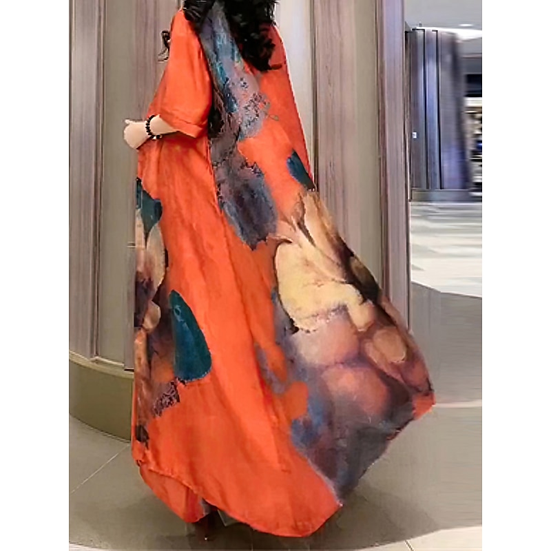 Women's Dress Set Casual Dress Swing Dress Print Dress Fashion Casual Floral Print Print Midi Dress Half Sleeve Crew Neck Vacation Daily Red Blue Orange Summer Spring Loose Fit2