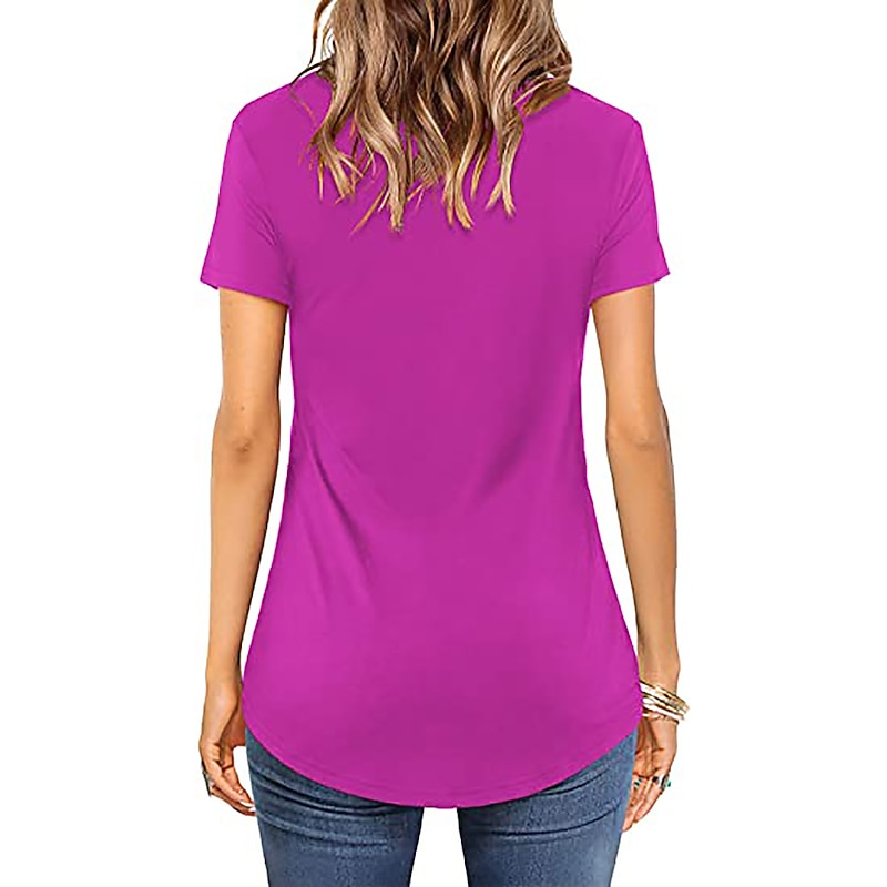 T shirt Tee Women's Black-1 White Pink Solid Colored Criss Cross Front Daily Basic V Neck Regular Fit M / M 6