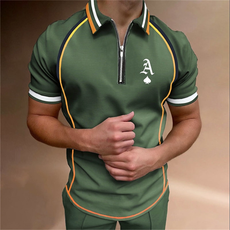 Men's Polo Shirt Quarter Zip Polo Street Casual Turndown Quarter Zip Short Sleeve Fashion Casual Letter Zipper Quarter Zip Spring & Summer Regular Fit Black Army Green Blue Gray Polo Shirt2