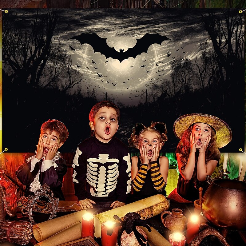 Halloween Bat Horror Forest Hanging Tapestry Wall Art Large Tapestry Mural Decor Photograph Backdrop Blanket Curtain Home Bedroom Living Room Decoration4