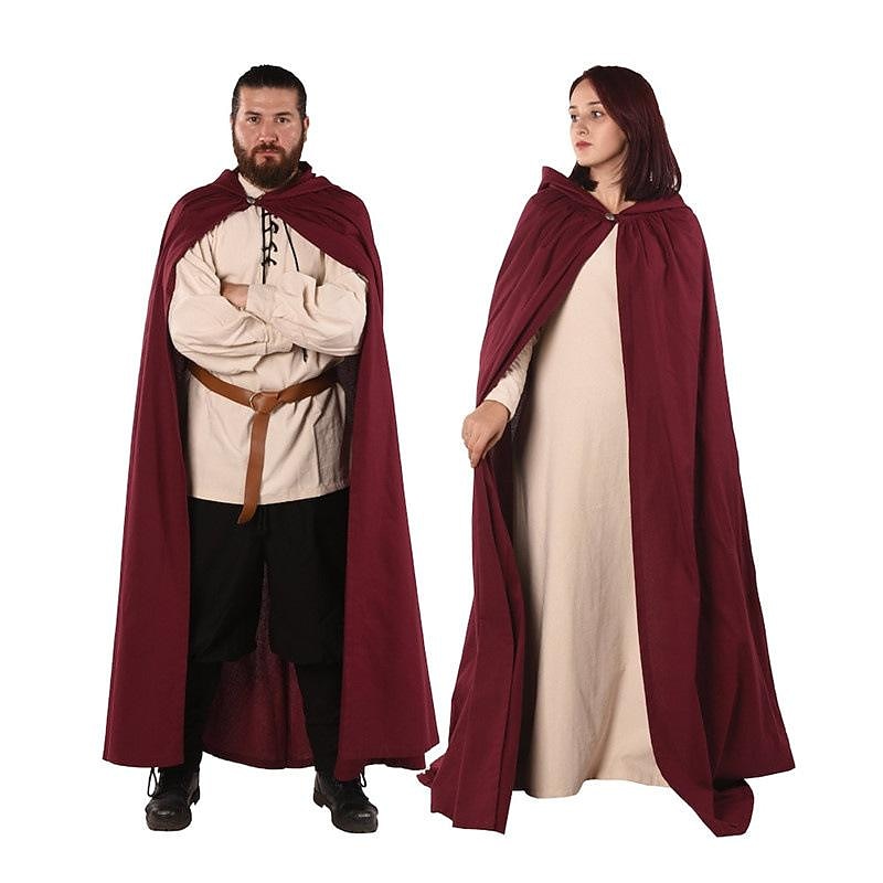 Retro Vintage Punk & Gothic Medieval Cape Cosplay Costume Cloak Witch Wizard Viking Solid Colored Fancy Dress Men's Women's Unisex Celtic Viking Fantasy Halloween Carnival Masquerade Performance4