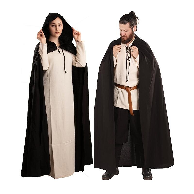 Retro Vintage Punk & Gothic Medieval Cape Cosplay Costume Cloak Witch Wizard Viking Solid Colored Fancy Dress Men's Women's Unisex Celtic Viking Fantasy Halloween Carnival Masquerade Performance2