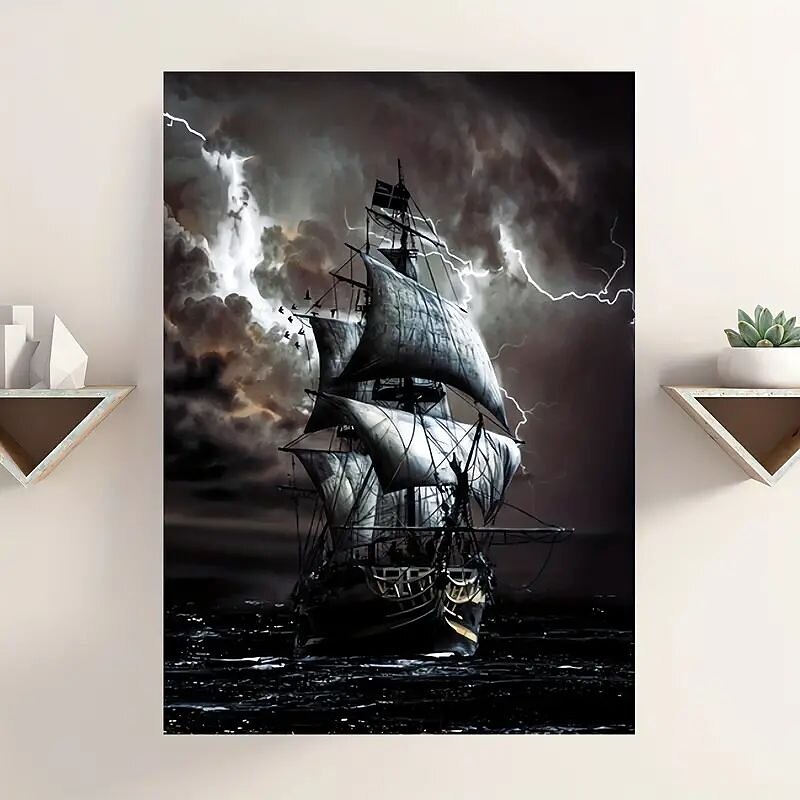 Landscape Wall Art Canvas Black Sailboat Waves Prints and Posters Pictures Decorative Fabric Painting For Living Room Pictures No Frame3