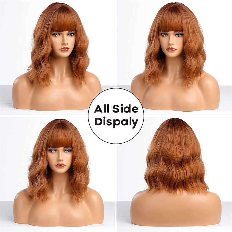 Auburn Wigs with Bangs Ginger Wig Orange Red Wig Shoulder Length Wavy Wig Middle Part Hair Wig for Women2