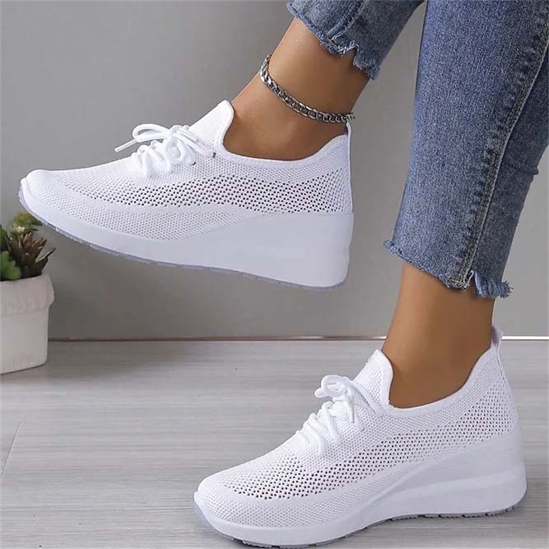 Women's Sneakers Height Increasing Shoes Outdoor Daily Solid Color Summer Wedge Heel Round Toe Sporty Casual Comfort Running Walking Tissage Volant Elastic Band Black White Apricot3