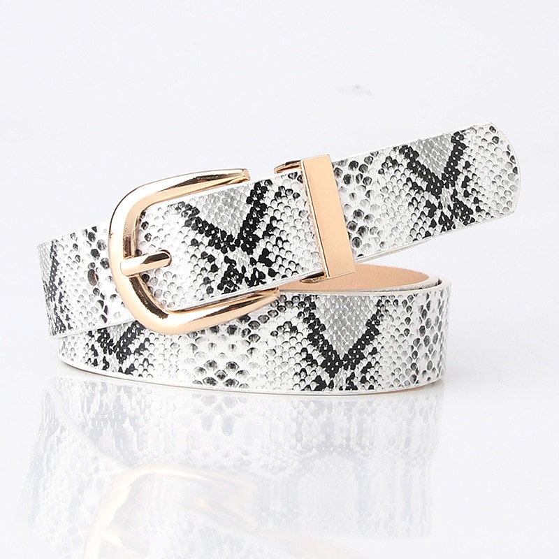 Women's PU Buckle Belt PU Leather Metal Bucke Snake Skin Casual Vintage Retro Work Daily Black White Brown Beige3