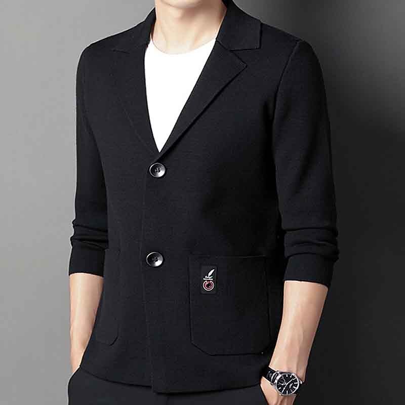 Men's Cardigan Sweater Ribbed Knit Regular Knitted Plain Lapel Warm Ups Modern Contemporary Daily Wear Going out Clothing Apparel Fall Winter Black Camel S M L4