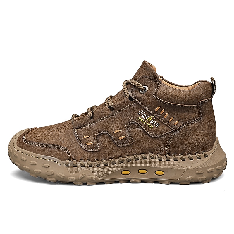 Men's Brown Faux Leather Outdoor Hiking Boots with Handcrafted Stitching, Lace-Up Design, and Non-Slip Sole - Durable and Comfortable Adventure Footwear4
