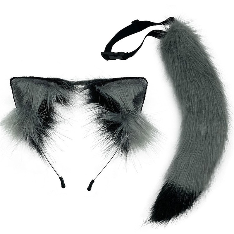 Simulated Beast Ears and Tail Set Cute Plush Fox Tail Adjustable Wolf Ear Hair Band Fox Ear Accessories2