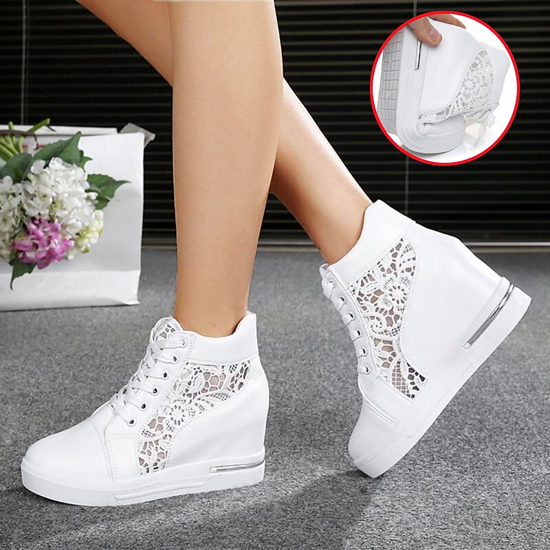 Women's Breathable Wedge Sneakers with Lace Panel – Comfortable Lace-Up High-Top Shoes for Casual Outings and Summer Wear4