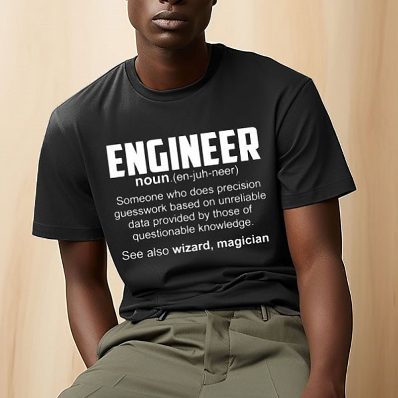 Men's Engineer Definition Funny Graphic T-Shirt - Precision Guesswork Work Humor Short Sleeve2