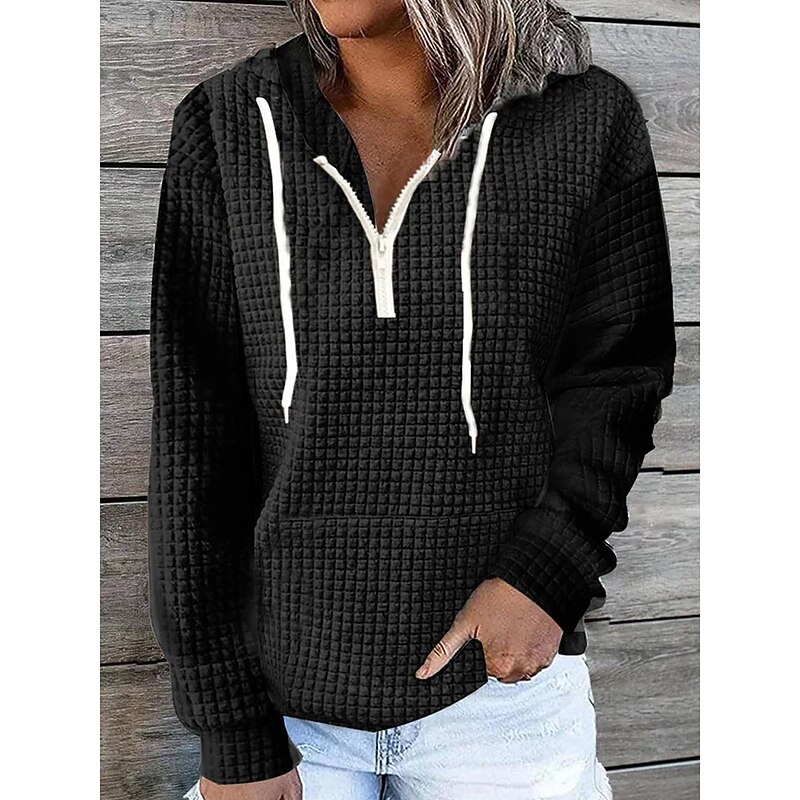 Women's Solid Color Basic Long Sleeve Hoodie Half Zip Regular Tops Street Casual Front Pocket Quarter Zip Black White Pink Khaki Dark Blue Fall & Winter2