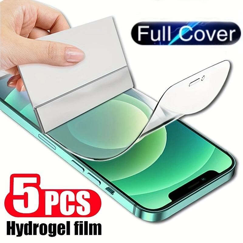 5 pcs Screen Protector For Apple iPhone 16 iPhone 15 Pro Max Plus iPhone 15 14 Pro Max TPU Hydrogel Anti Bubbles Anti-Fingerprint Ultra Thin 3D Touch Compatible Scratch Proof