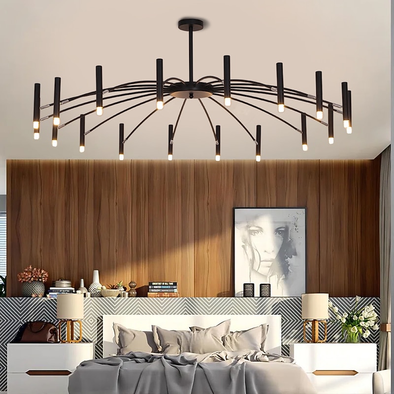 Sputnik Chandelier Metal  Chandelier 3 Color Light 12/15/18/24 Head Chandelier in Black for Bedroom,Living Room,Dining Room 85-265V