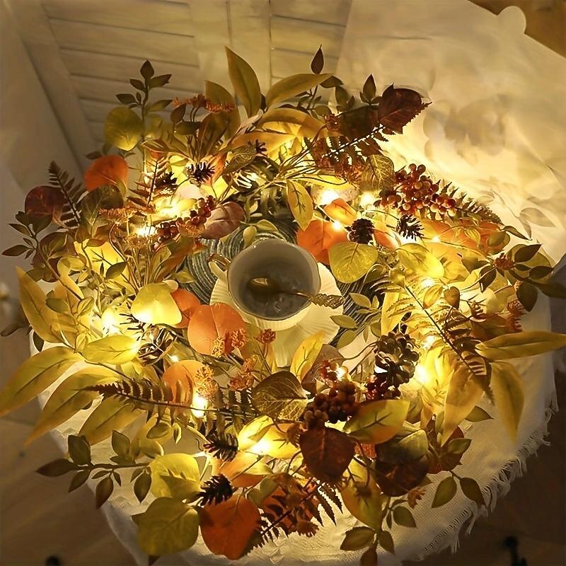 22inch Autumn Artificial Plant LED Light Wreath Home Holiday Outdoor Garden Party Front Door Wall Decoration for Halloween2