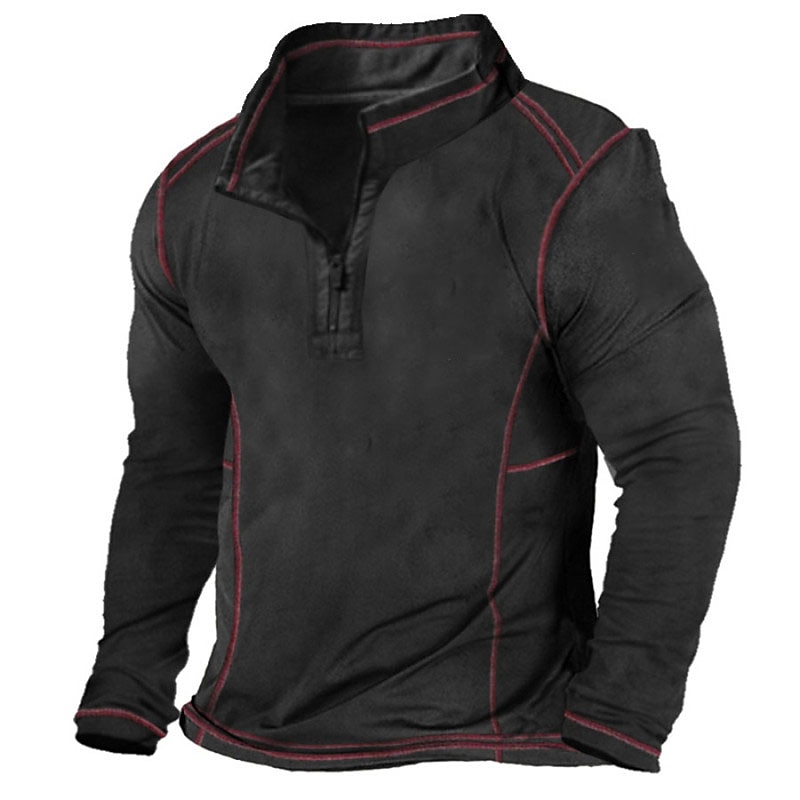 Men's T Shirt Tee Top Long Sleeve Quarter Zip Summer Plain Raglan Sleeve Fashion Designer Basic Vacation Street Going out Black Blue Purple Top Tee for Men