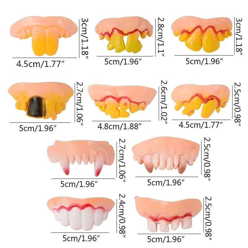 10Pcs/set Halloween Decoration Simulation Teeth Prank Toys Halloween Cosplay Prop Vampire Zombie Devil Dentures Fangs Rotten Fake Tooth3