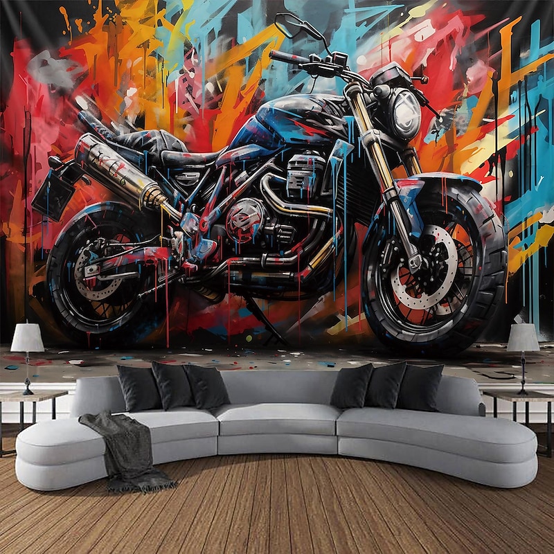 Graffiti Motorcycle Hanging Tapestry Wall Art Large Tapestry Mural Decor Photograph Backdrop Blanket Curtain Home Bedroom Living Room Decoration4