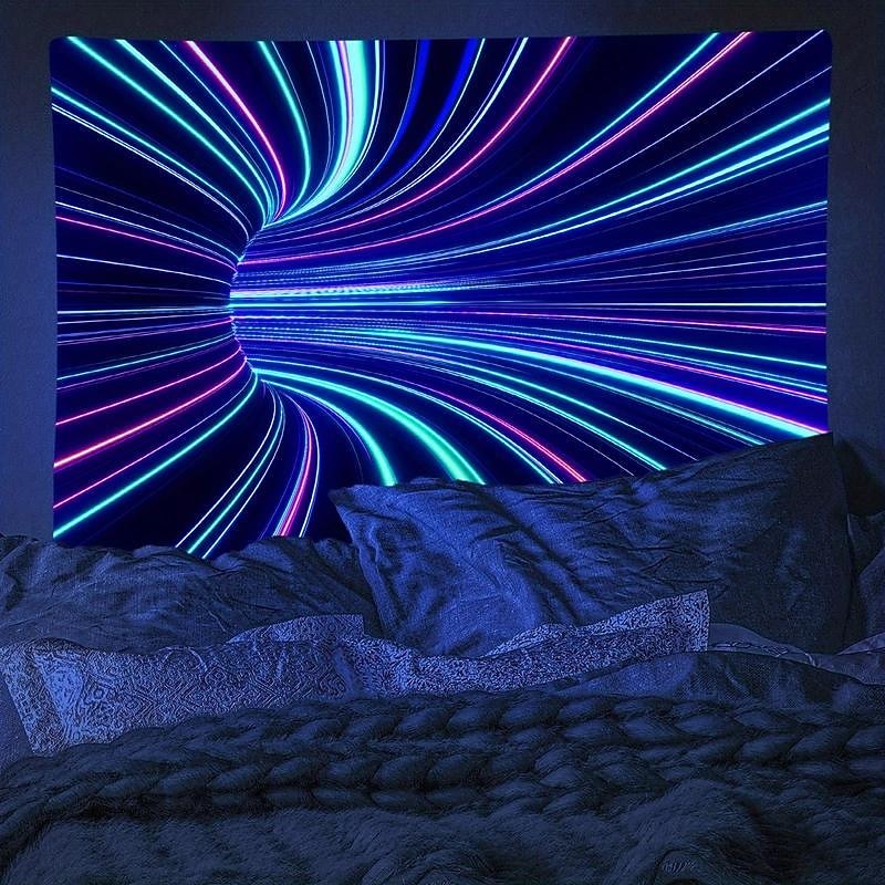 Blacklight Tapestry UV Reactive Glow in the Dark Glow Party Neon 3D Vortex Psychedelic Trippy Misty Hanging Tapestry Wall Art Mural for Living Room Bedroom3
