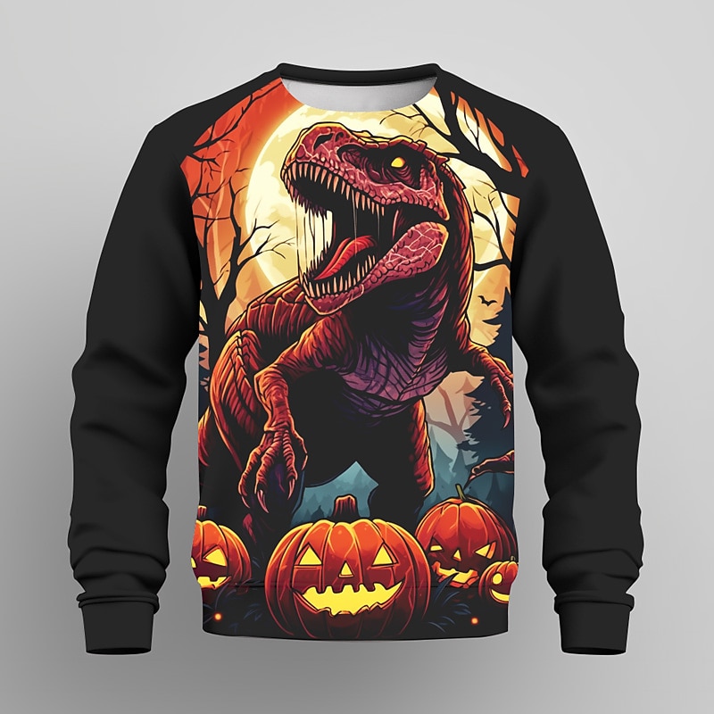 Boys 3D Animal Pumpkin Dinosaur Sweatshirt Long Sleeve 3D Print Summer Fall Fashion Streetwear Cool Kids 3-12 Years Outdoor Halloween Casual Regular Fit