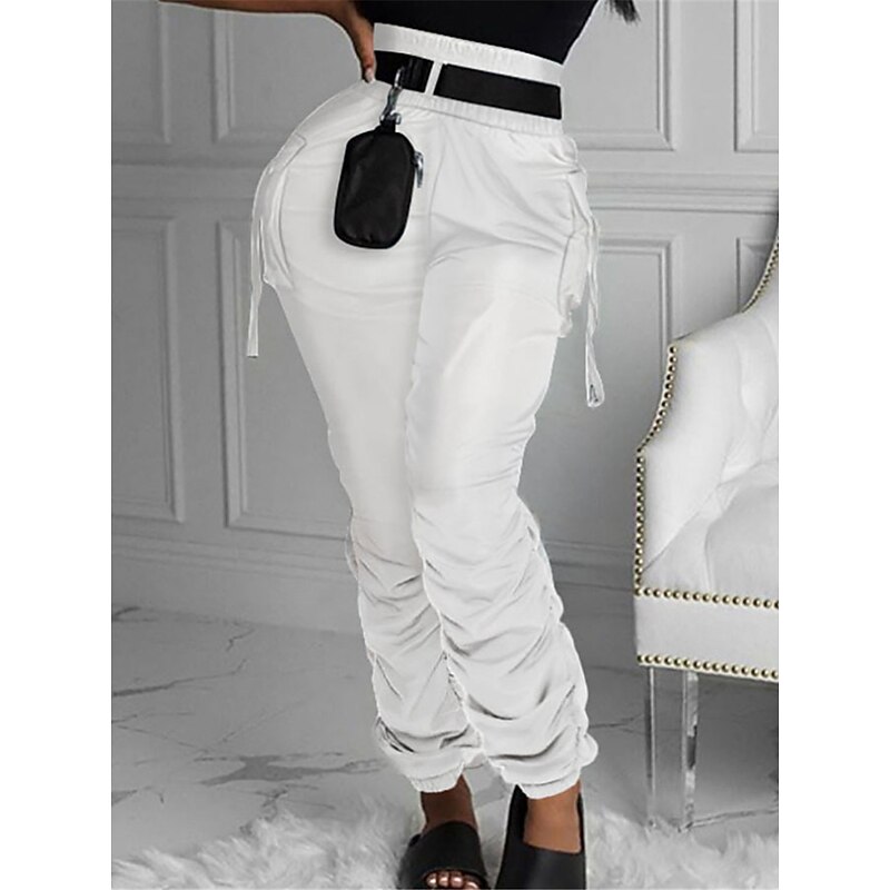 Women's Cargo Pants Joggers Pants Pink Fall Winter Trousers Full Length Cotton Micro-elastic High Waist Fashion Streetwear Street Daily Black White S M3