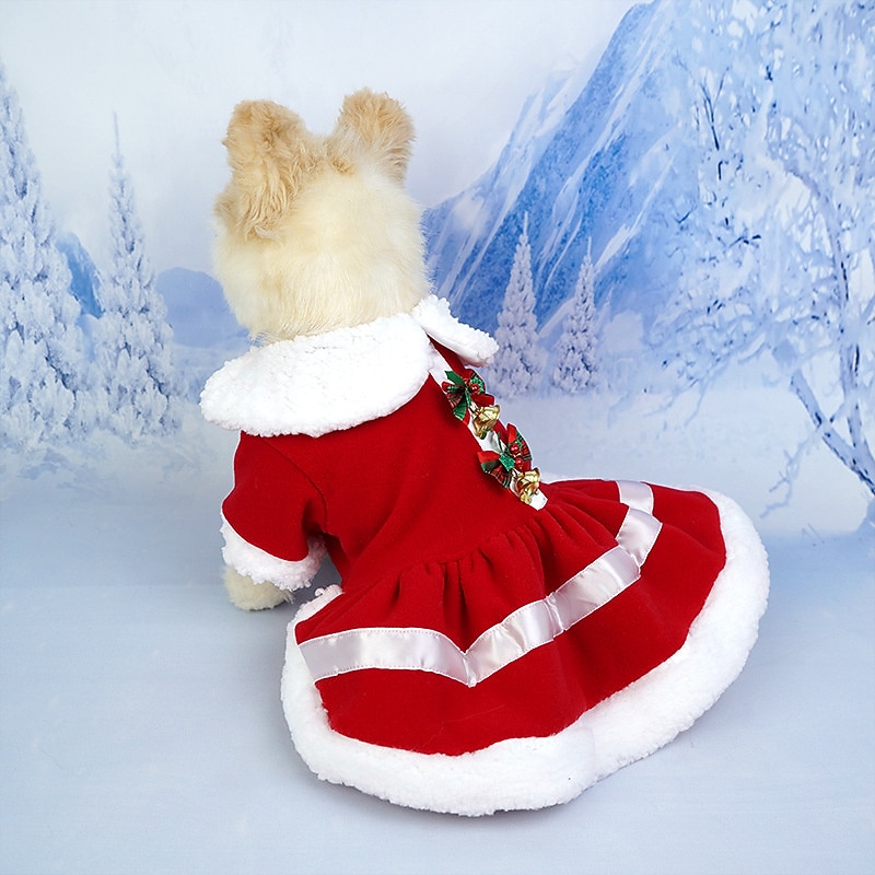 New thickened Christmas pet clothing Santa Claus red bell doll collar dress Factory straight3