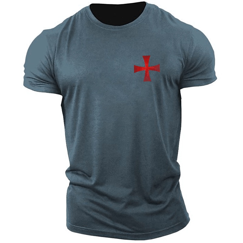Men's White Short Sleeve T-Shirt with Templar Cross Graphic, Crusader Style4