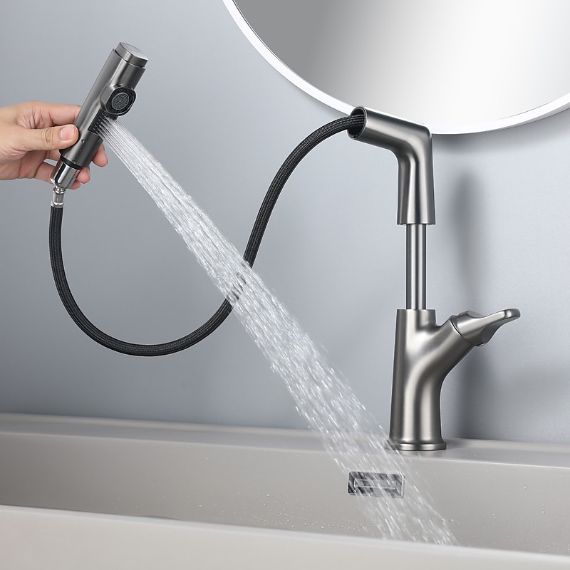 Bathroom Faucet Pull Out Basin Taps, Single Handle Vessel Taps with Cold and Hot Hose3