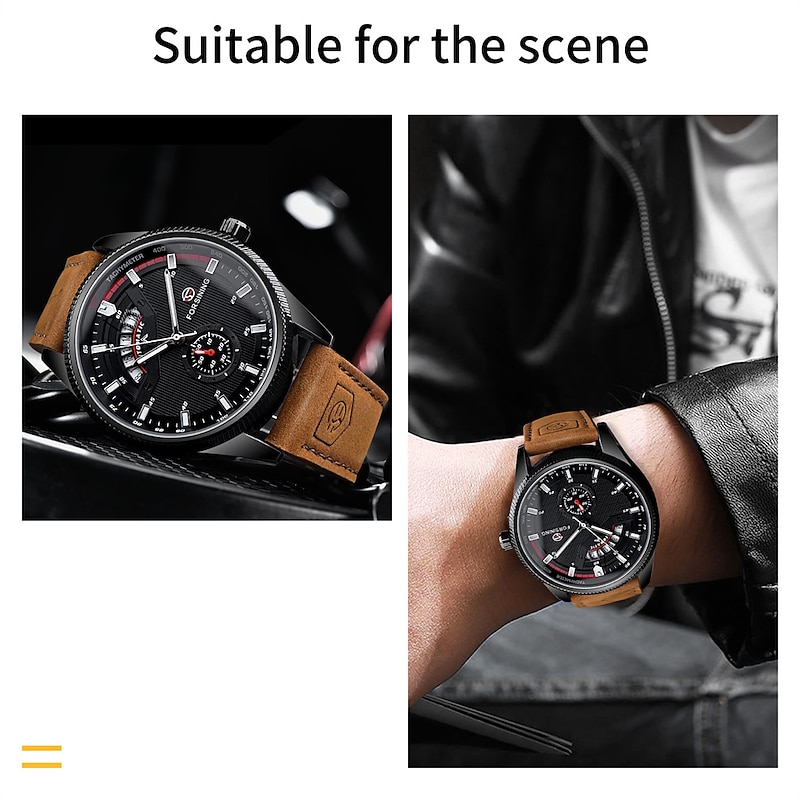FORSINING Men Mechanical Watch Outdoor Sports Fashion Wristwatch Automatic Self-winding Luminous Calendar Waterproof Leather Watch4