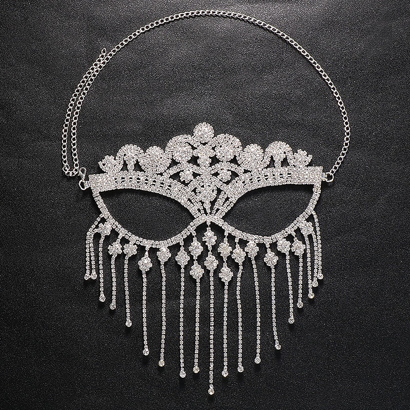 Women's Crystal Fringe Face Mask Rhinestone Tassel Mask Veil Face Chain Masquerade Mask Chain Costume Headwear Halloween Carnival3