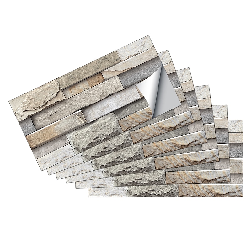12pcs Artificial Stone Tile Wall Sticker 3D Vinyl Wallpaper Self Adhesive Floral Home Decor For Kitchen Bathroom 15*30cm2