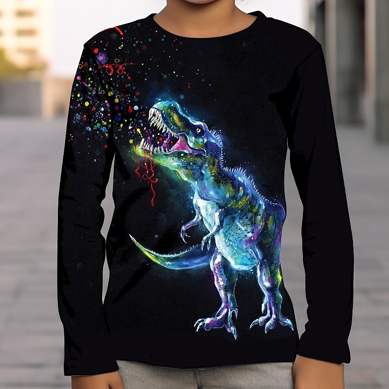 Boys 3D Graphic Galaxy Dinosaur T shirt Tee Long Sleeve 3D Print Summer Spring Fall Sports Fashion Streetwear Kids 3-12 Years Outdoor Casual Daily Regular Fit2