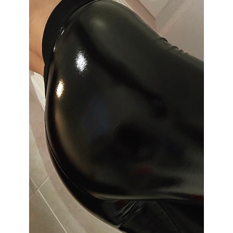 Women's Skinny Slim Leather Pants Fashion Streetwear Ankle-Length High Waist Plain Pocket High Cut Breathability Comfortable High Elasticity Party Street Causal Black Summer Fall Slim3